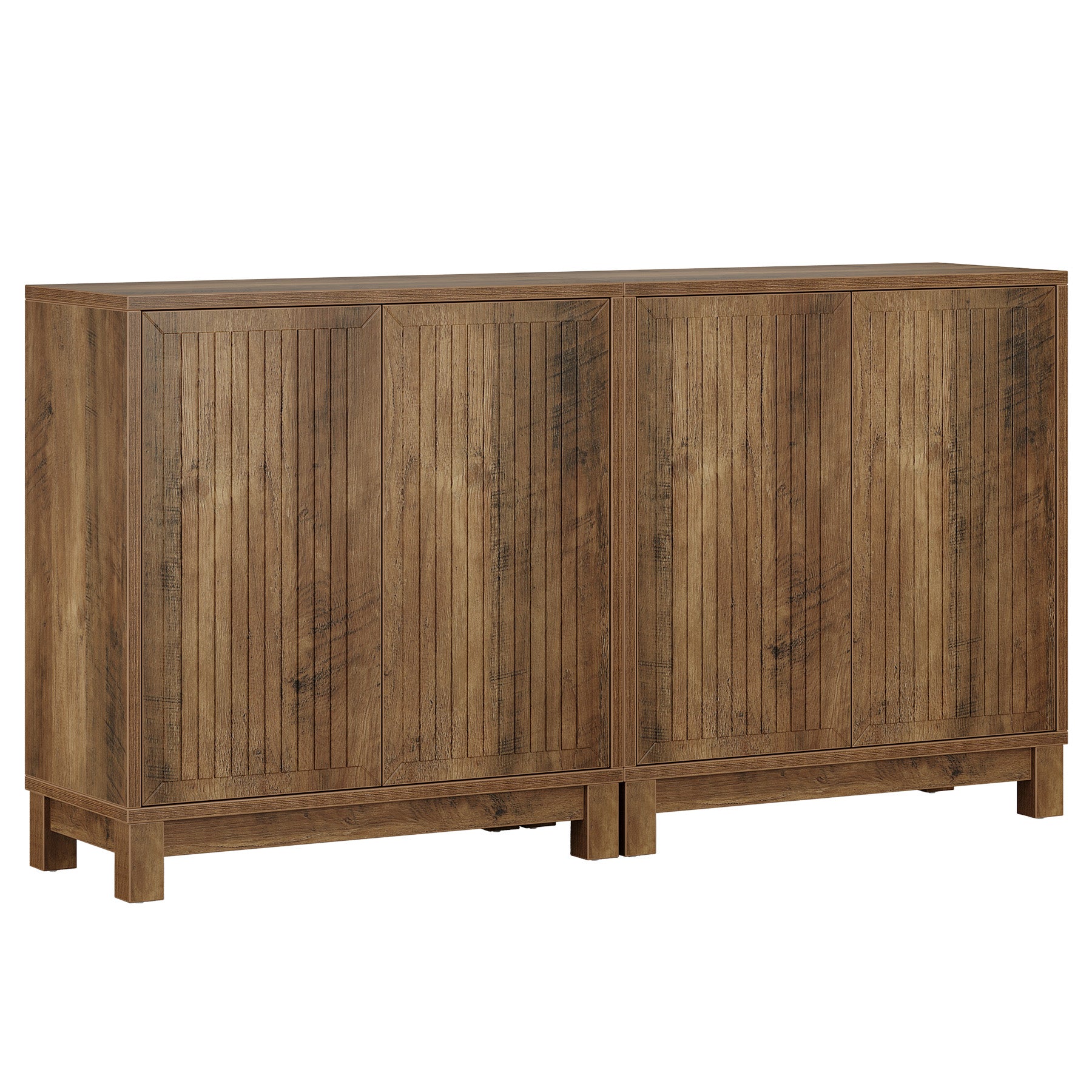 Fluted Sideboard Buffet Cabinet with Adjustable Shelves & 4 Push-Spring Doors