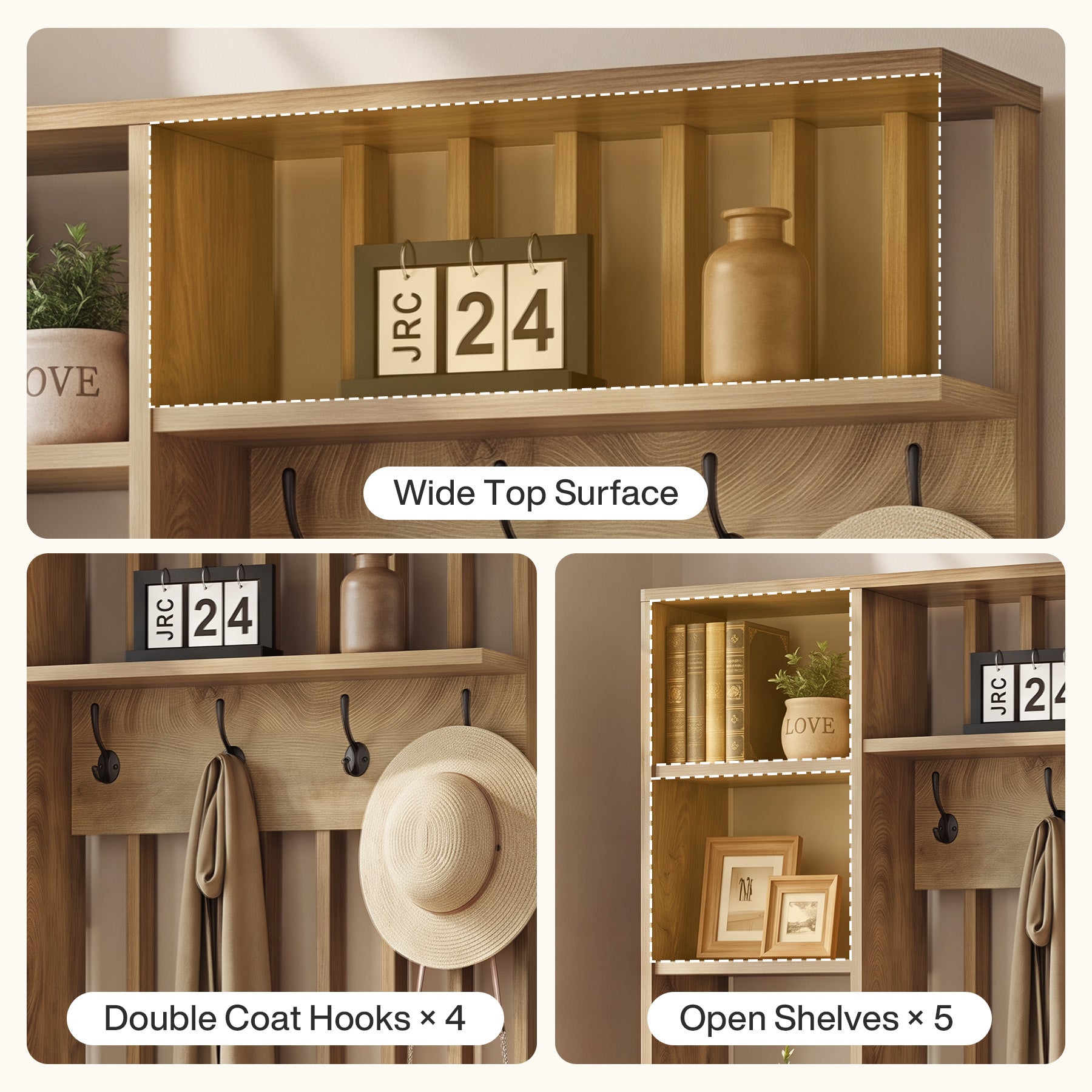 70.8" Tall Hall Tree, 5-in-1 Entryway Bench with Shoe Storage & 5 Storage Cubbies