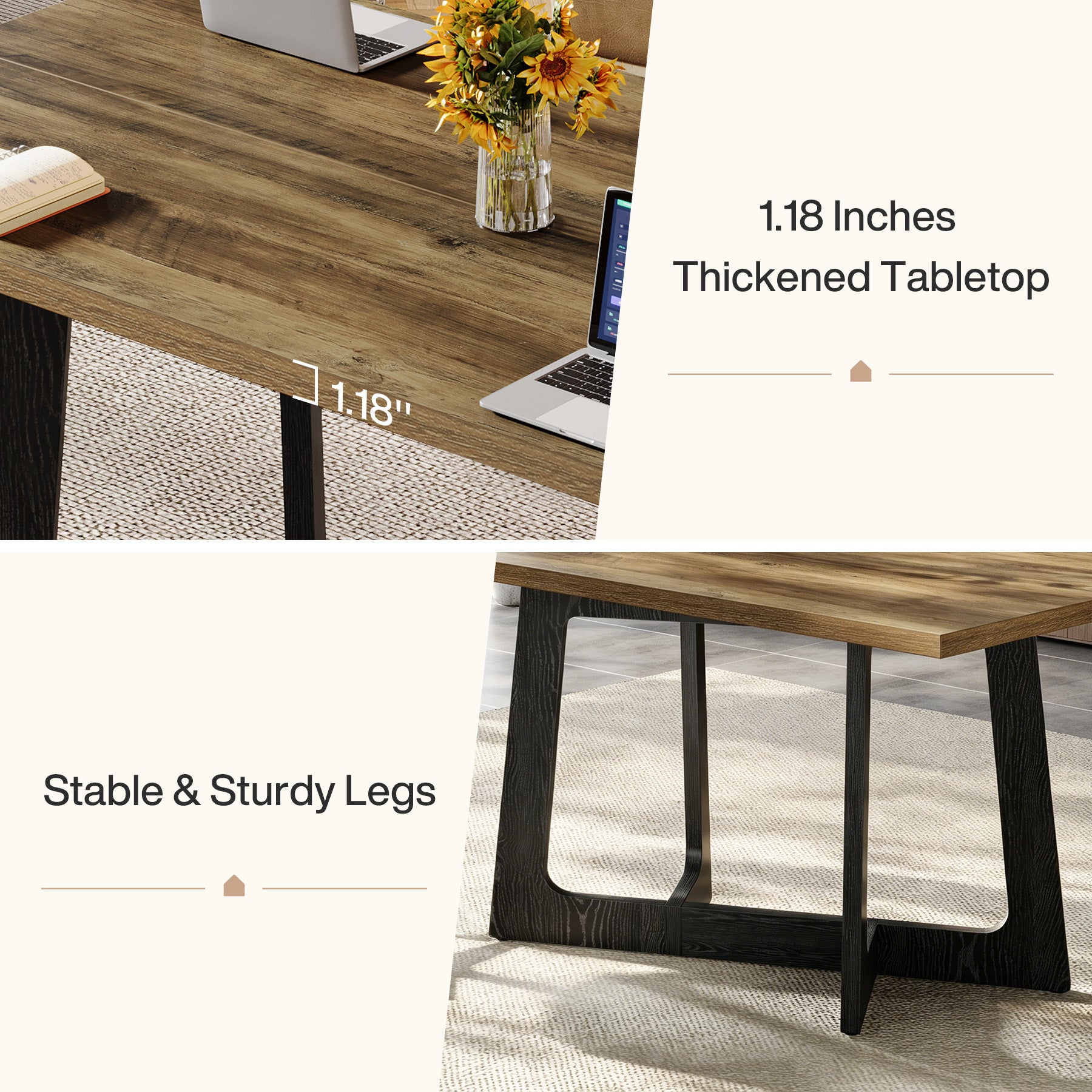 47" Industrial Conference Table for 2-4 People, Office Meeting Table with Sturdy Metal Base