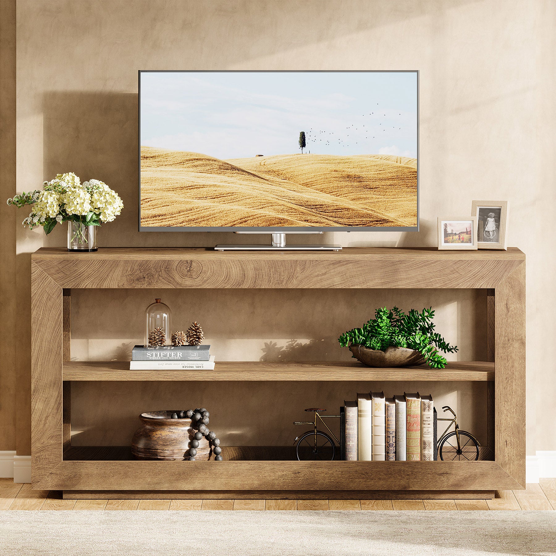 63" Console Table, Farmhouse Entryway Table with 3-Tier Storage Shelf