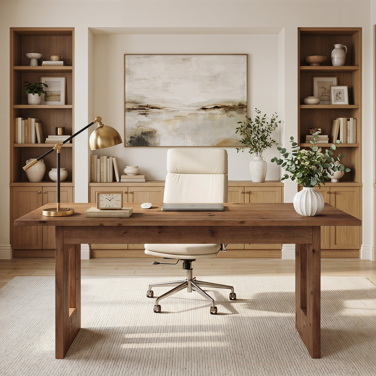 63" Rustic Solid Wood Computer Desk, Heavy Duty Writing Desk, Home Office Workstation