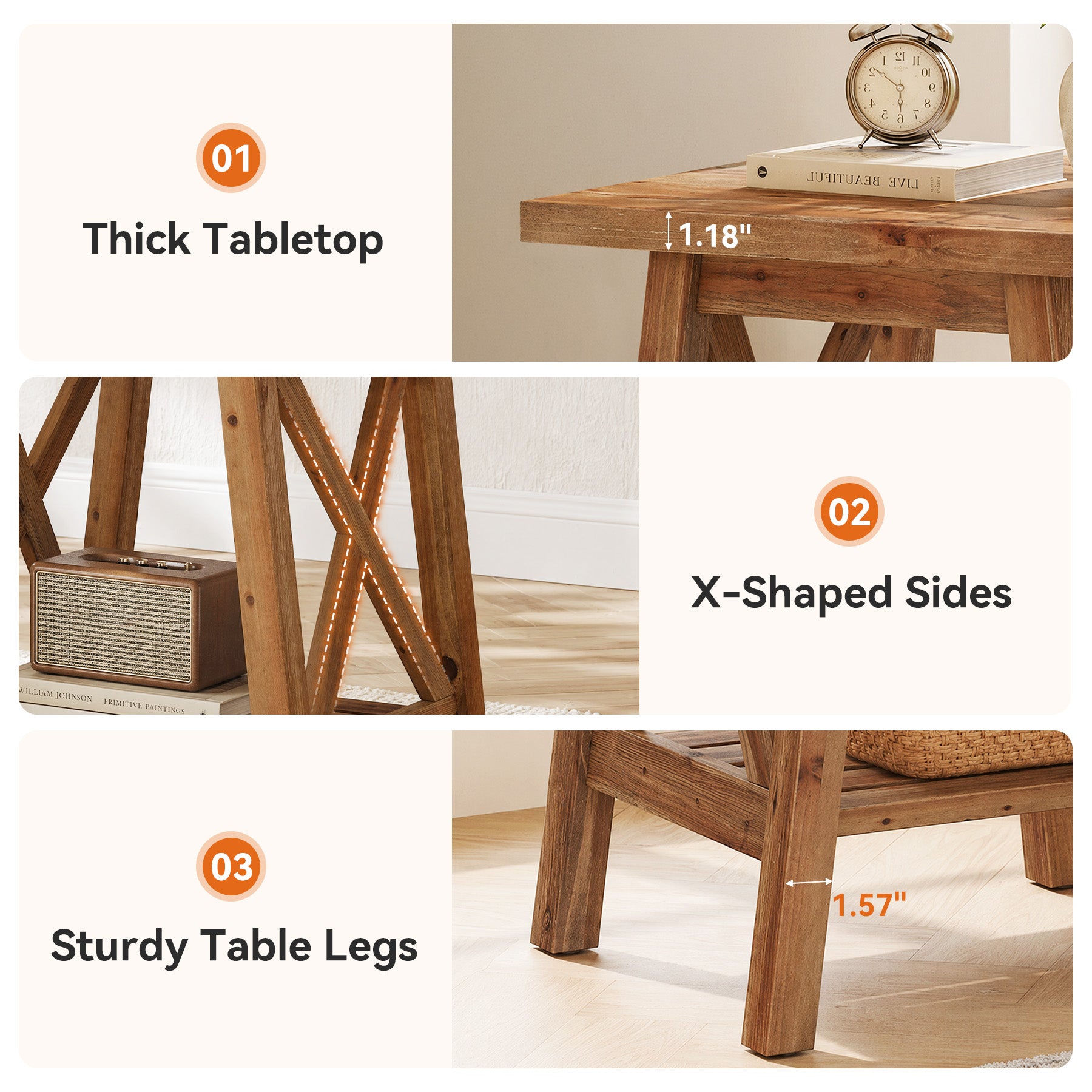 2-Tier Solid Wood End Table, Farmhouse Square Side Table Nightstand