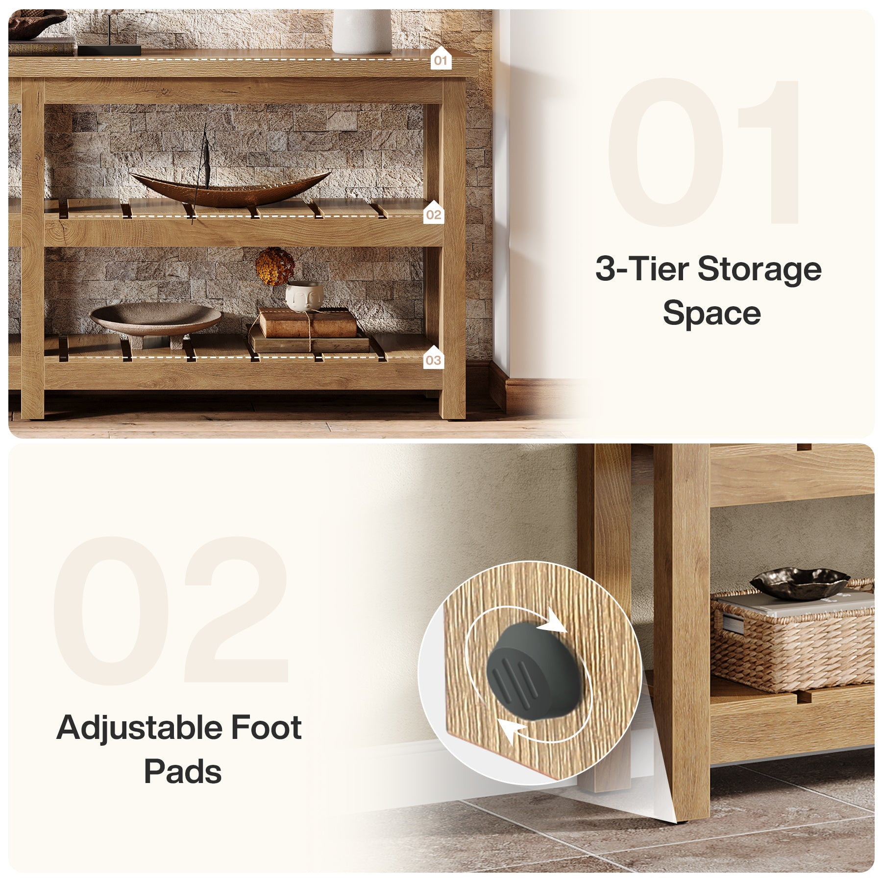 70.8" Console Table, Farmhouse 3-Tier Sofa Table Entryway Table