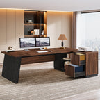 78" L-Shaped Executive Desk, Corner Computer Desk with File Cabinet and Shelves for Home Office