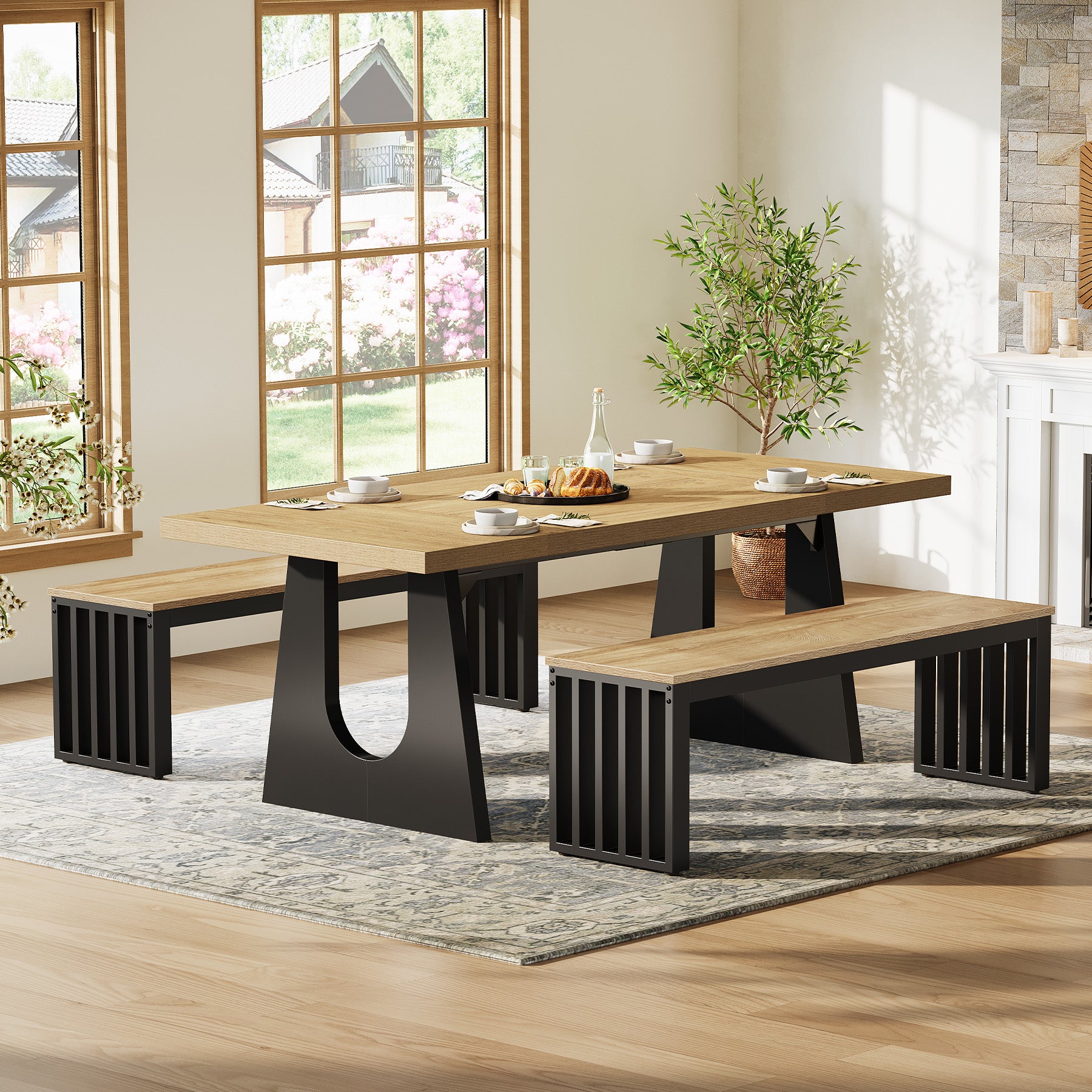 47" Kitchen Bench, Industrial Dining Room Bench with Metal Frame