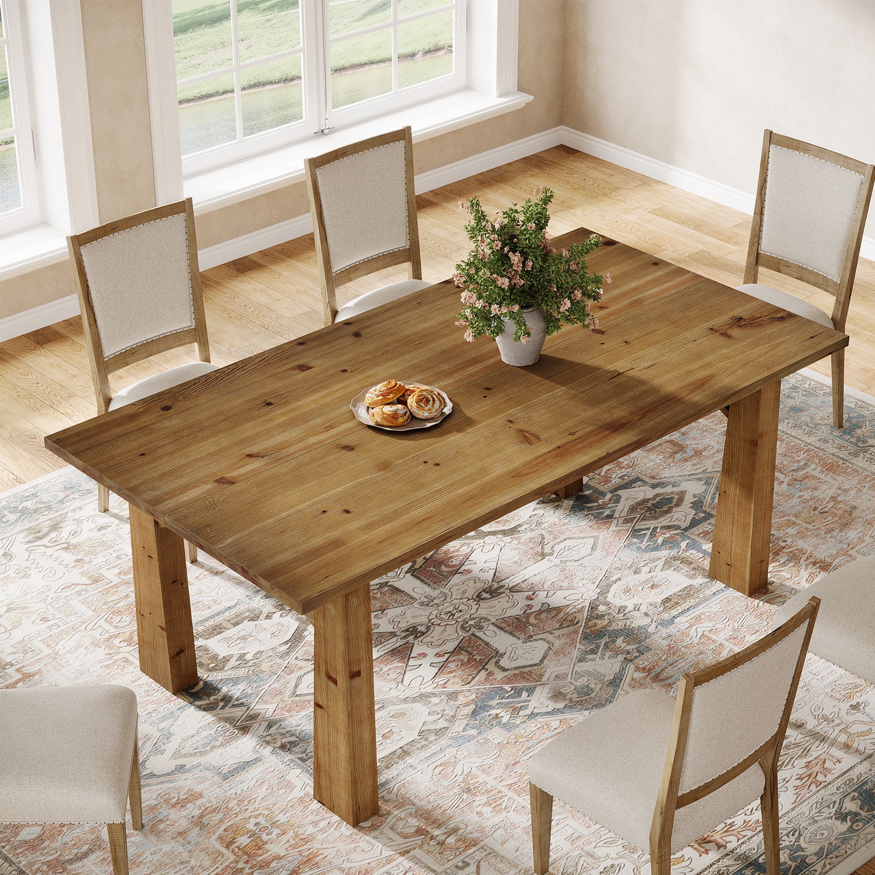 Solid Wood Dining Table, 63" Rectangular Kitchen Table for 4-6 People