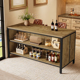 63" Kitchen Island with Storage, Large Coffee Bar Cabinet with Metal Frame 3