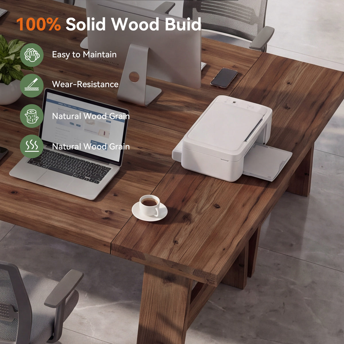 Solid Wood Two-Person Desk, 86.61" Double Computer Desk for Home Office