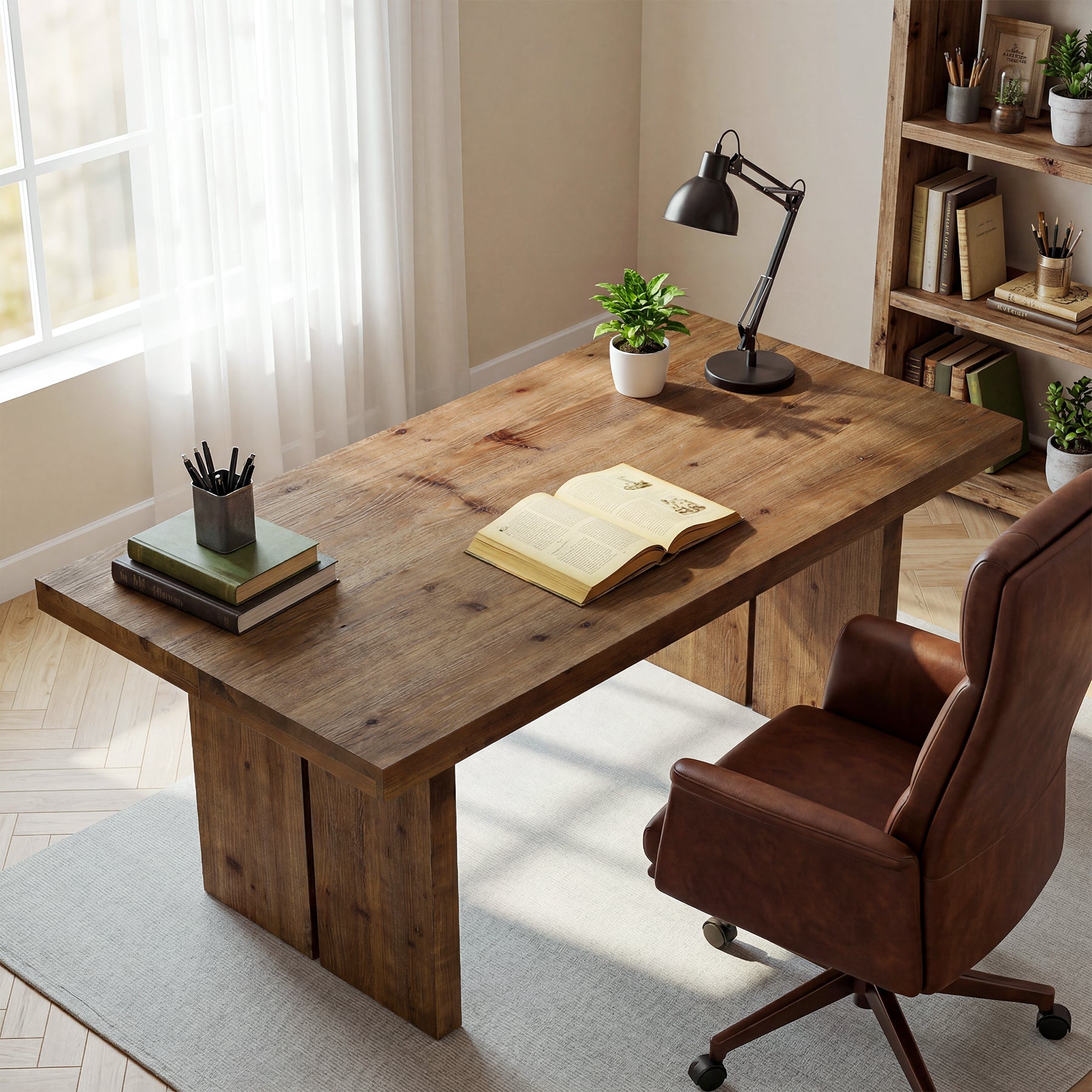 Tribesigns 63" Solid Wood Desk, Farmhouse Executive Computer Desk for Home Office