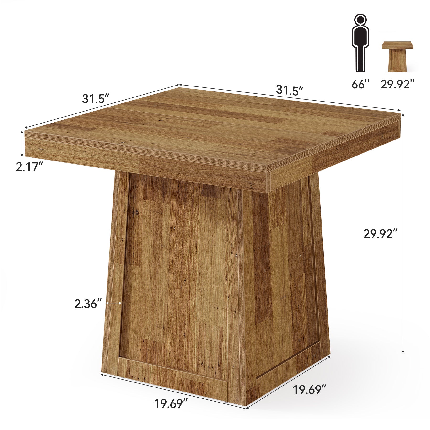 31.5" Square Dining Table, Farmhouse Dinner Table with Trapezoidal Base for 2-4