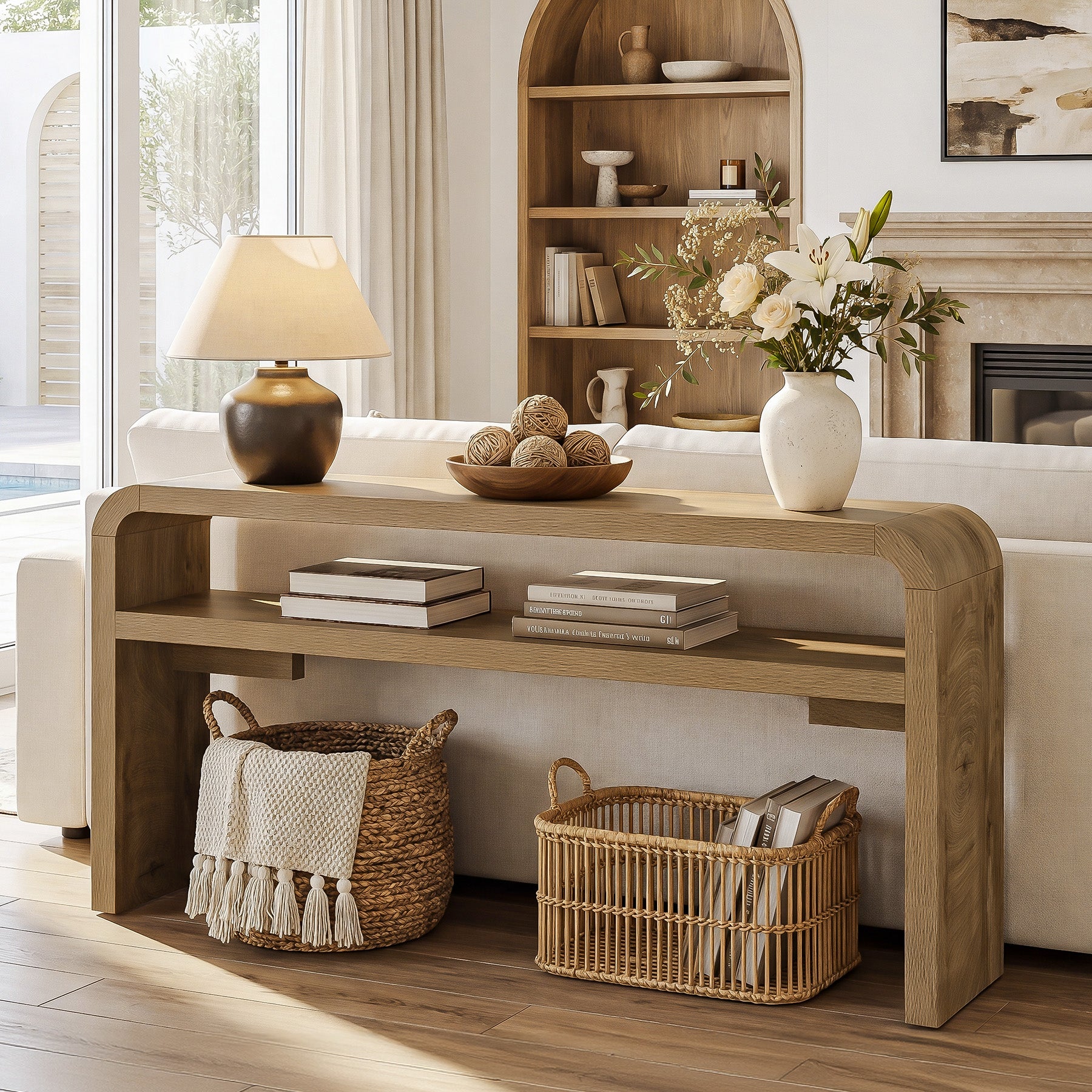 63" Farmhouse Console Table with 2-Tier Storage, Narrow Entryway Sofa Table