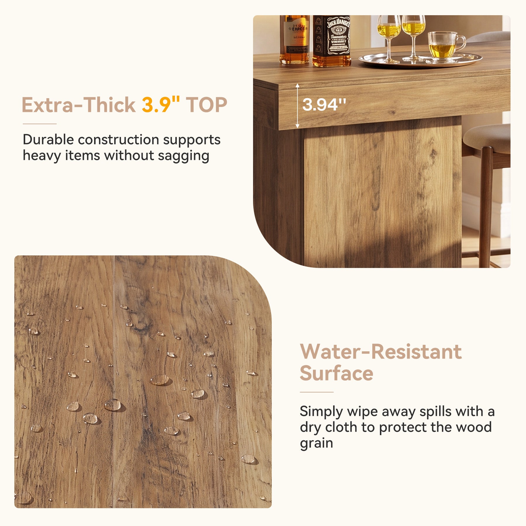 63" Bar Table with Storage Cabinet, Counter Height Pub Table Bar Unit for Dining Room, Bistro