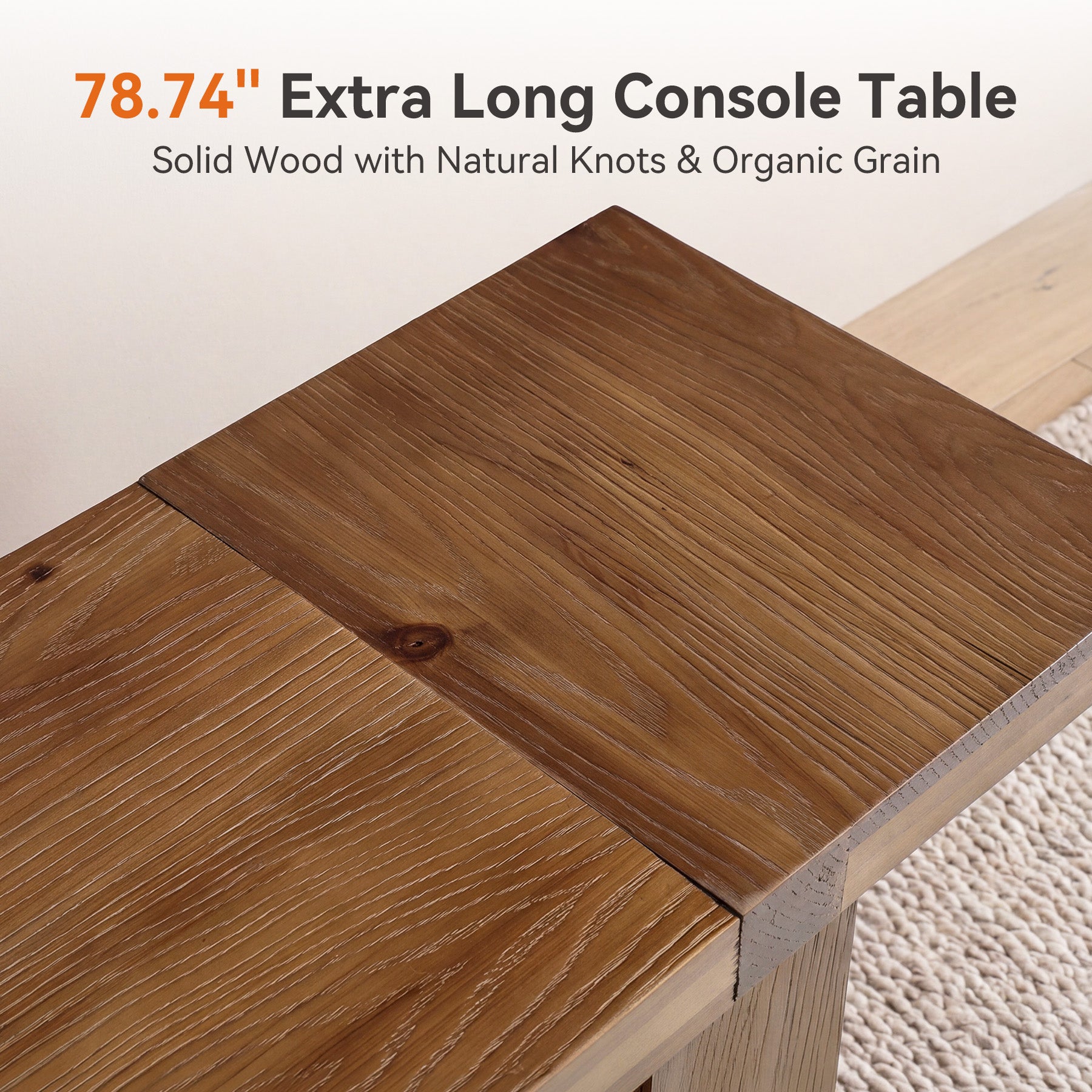 79" Solid Wood Console Table, Farmhouse Sofa Entryway Table with 2-Tier Storage