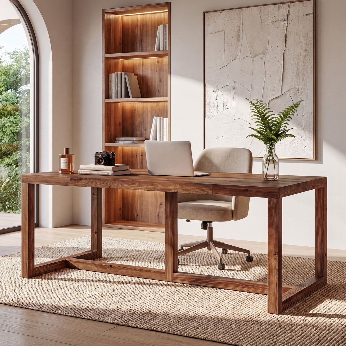 71" Farmhouse Executive Desk, Solid Wood Large Computer Workstation, Home Office