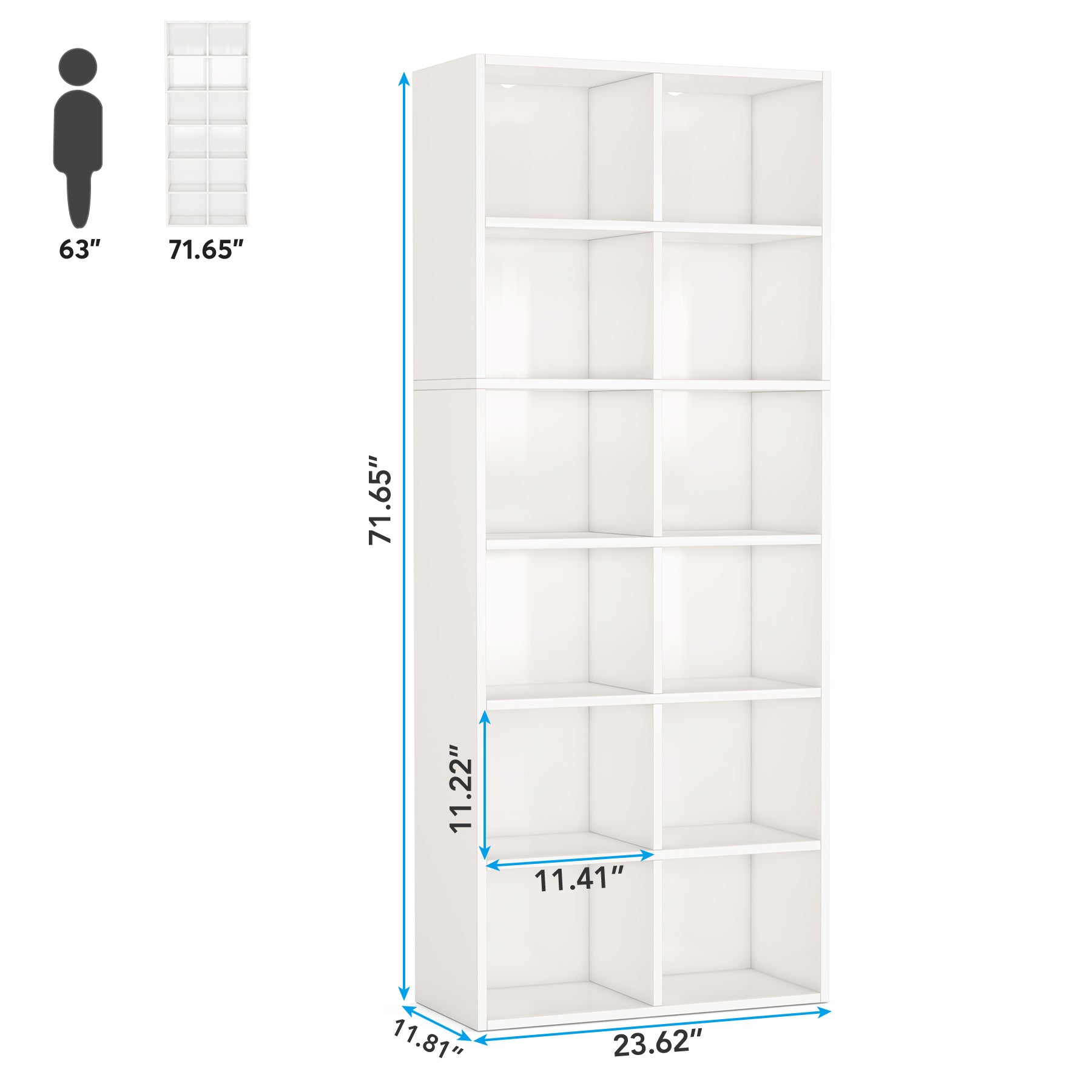 70.9" Bookcase, Modern Bookshelf with 12 Cube Storage