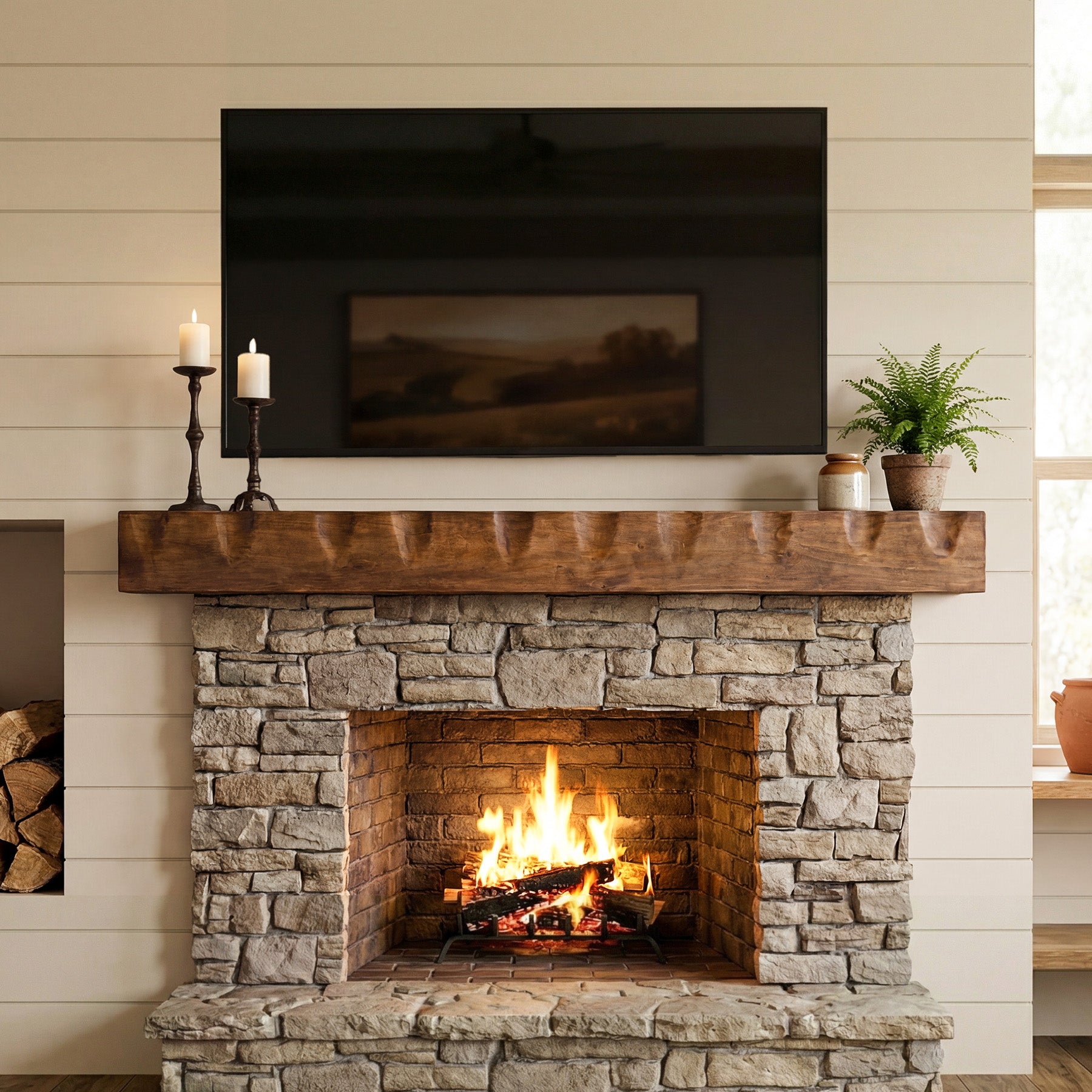 63" Fireplace Mantel Shelf, Solid Wood Wall Floating Mantel Shelf for Over Fireplace