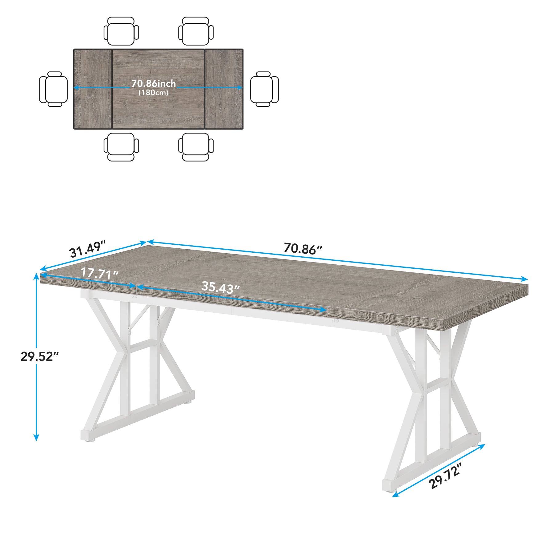 70.8" Farmhouse Dining Table for 6, Rectangular Wood Kitchen Table with Metal Legs