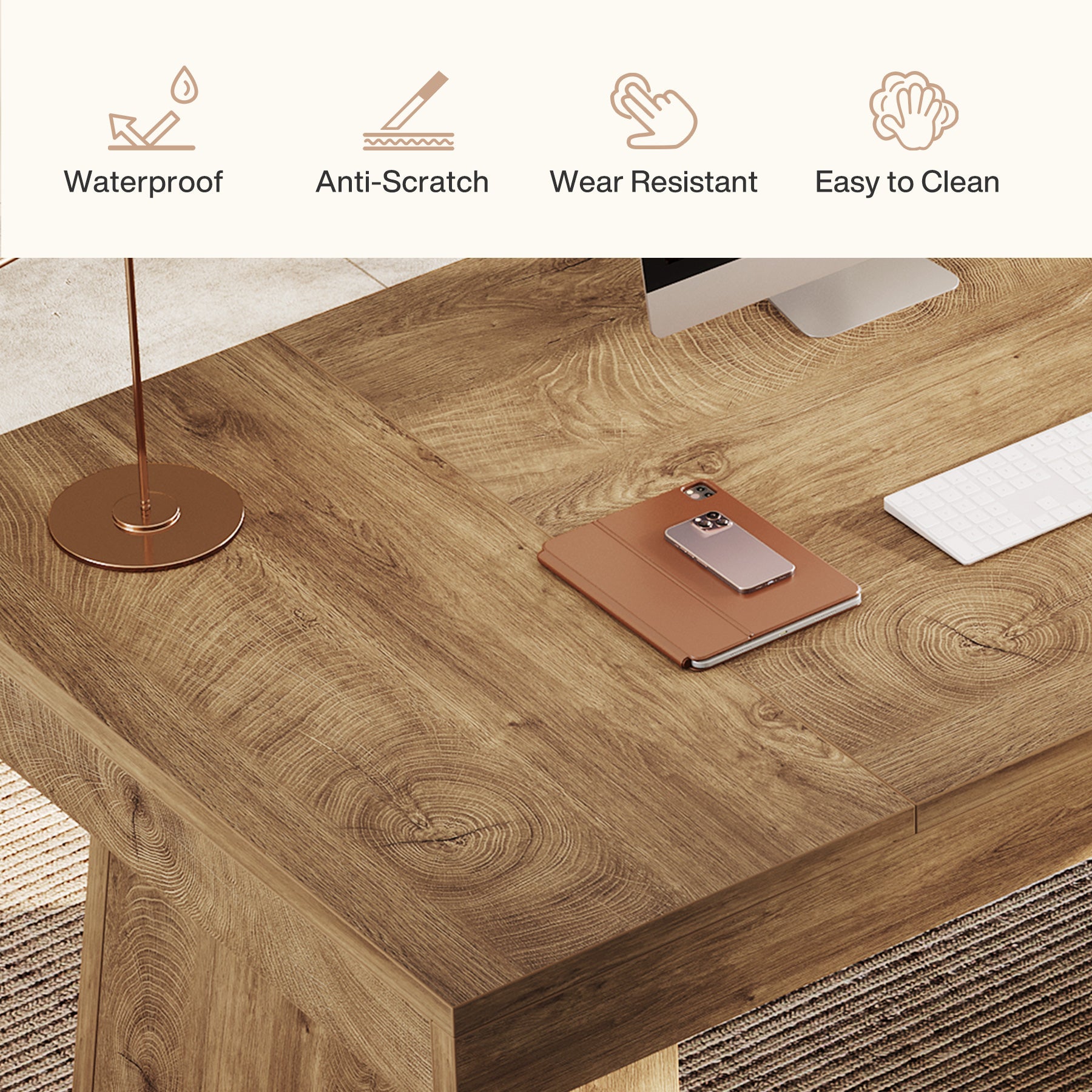 55" Executive Office Desk with Double Trapezoid Base, Modern Wooden Computer Desk for Home Office