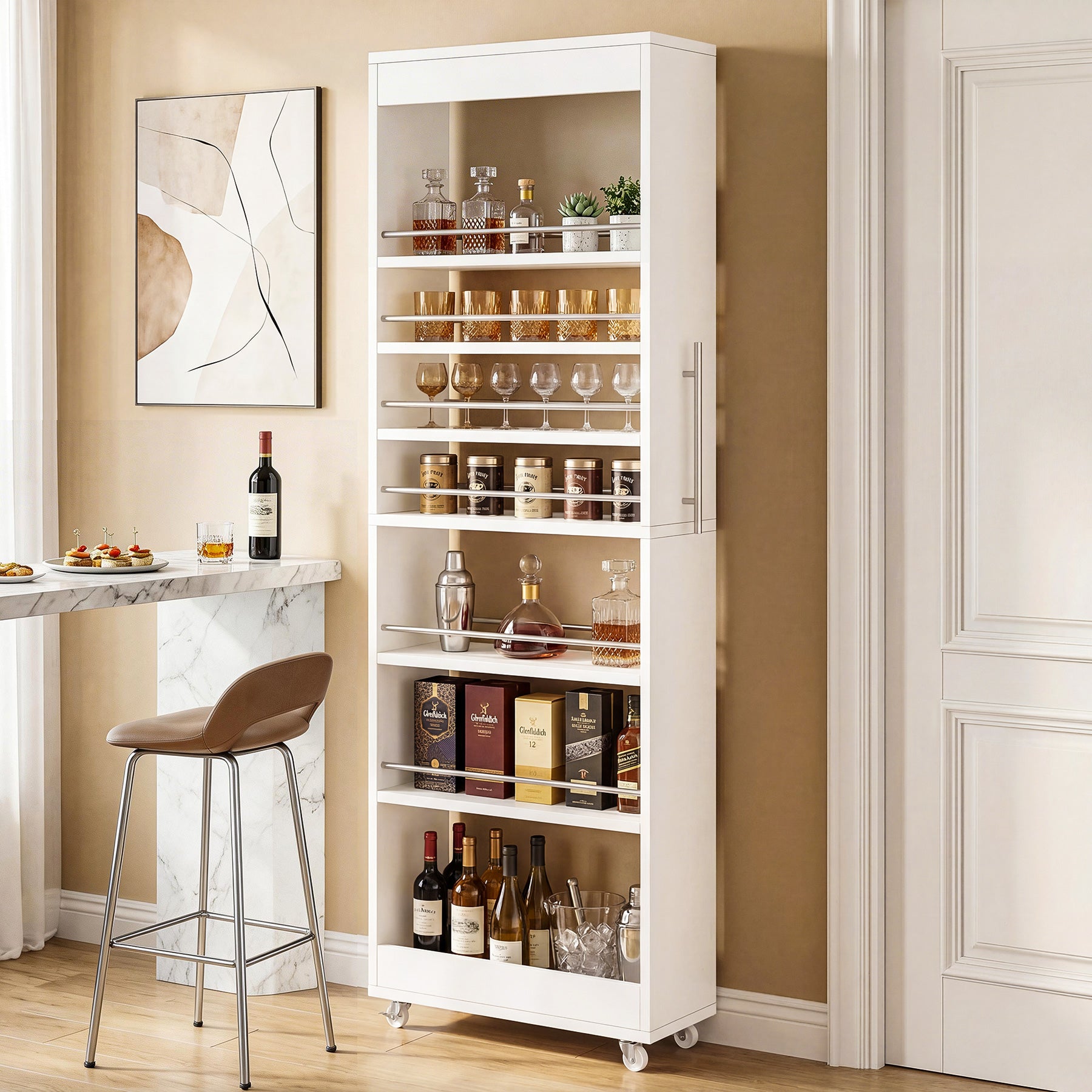 73" Slim Storage Cart on Wheels, 7-Tier Narrow Pantry Rack Cabinet Organizer
