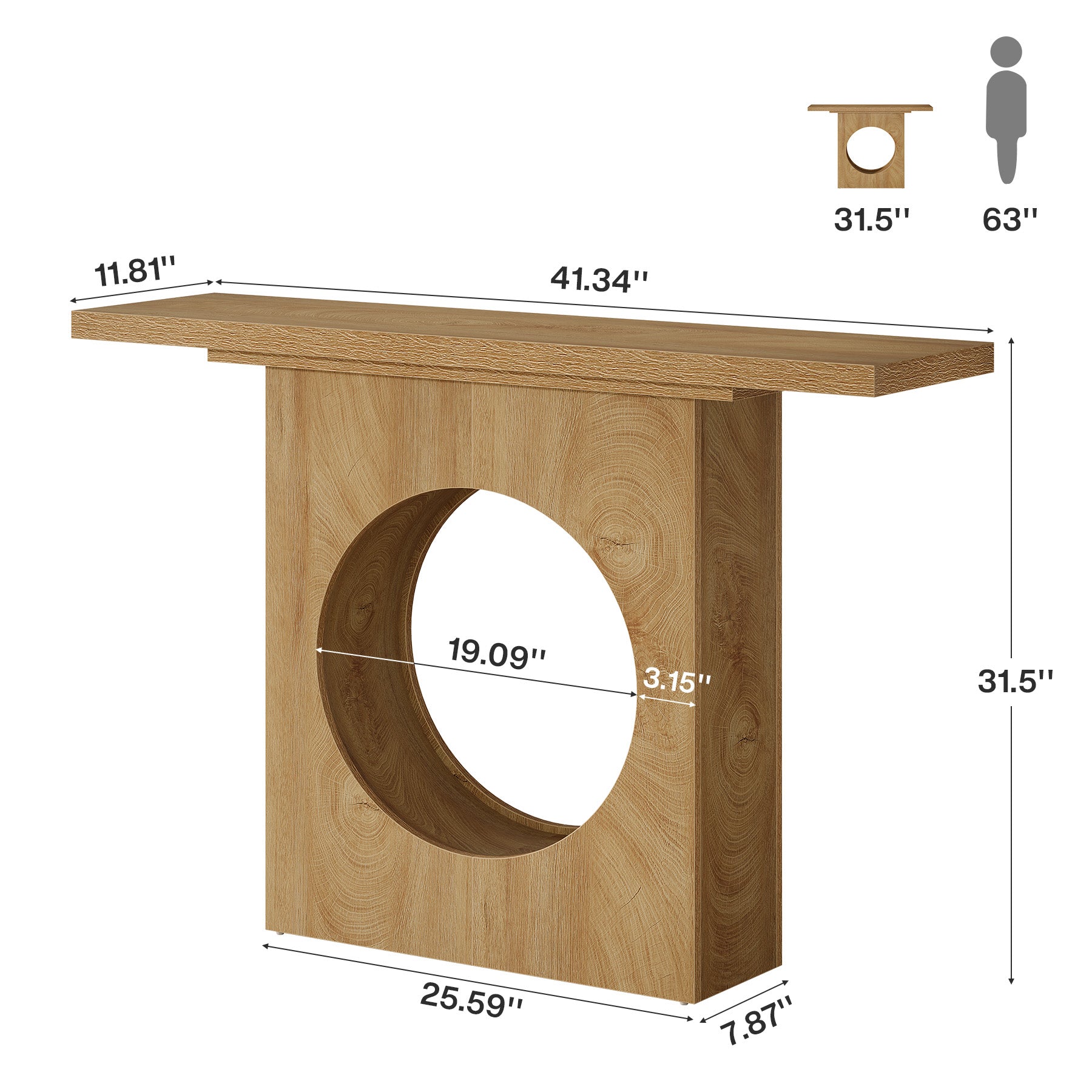 41.3" Narrow Farmhouse Console Table with Round Cutout Design, Slim Entryway Sofa Table