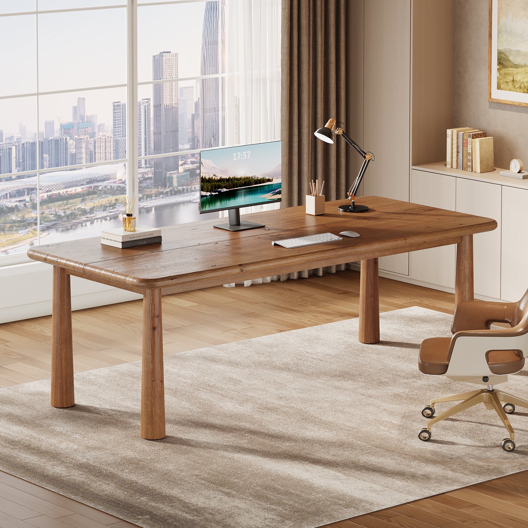 63" Executive Desk, Solid Wood Office Computer Desk with Heavy Duty Legs