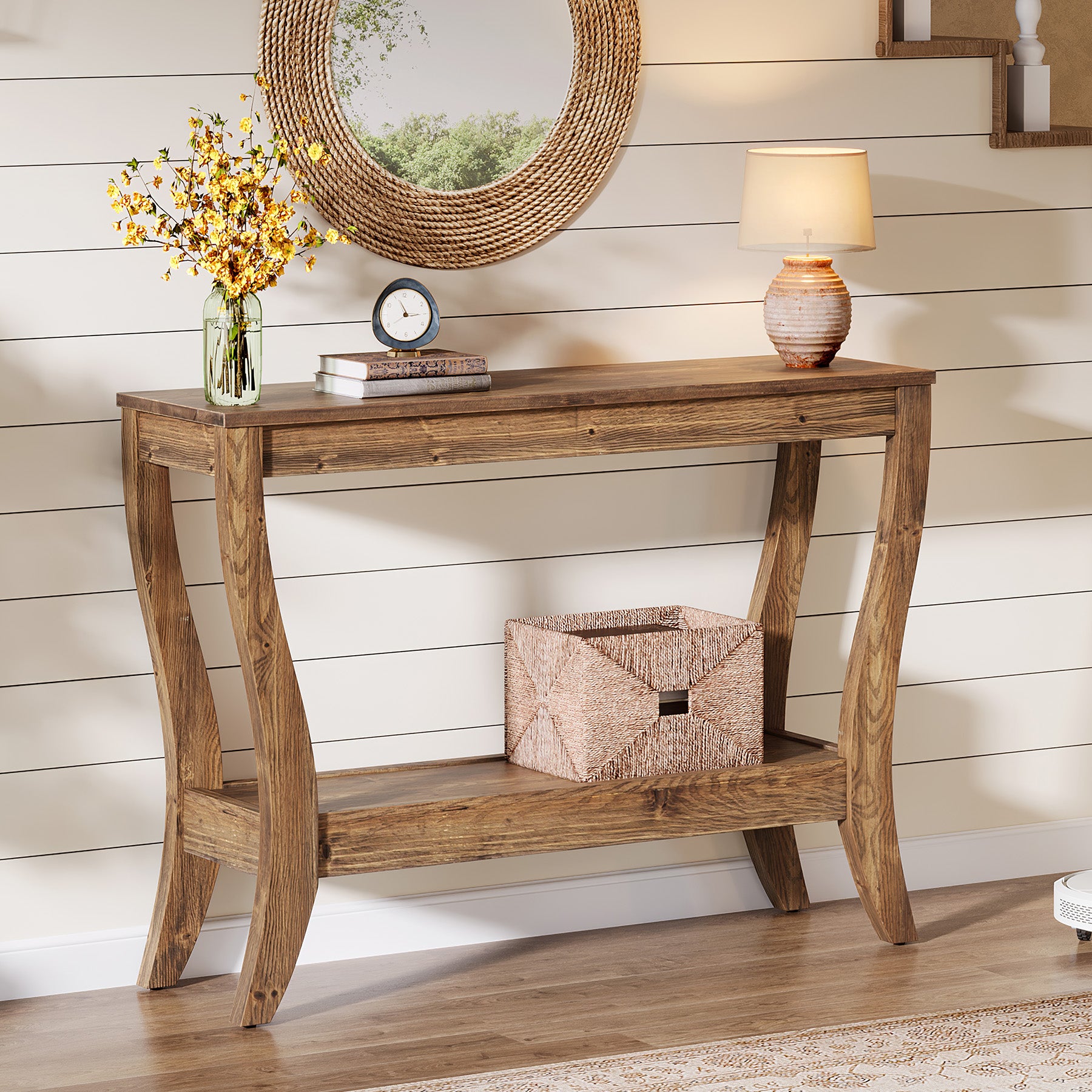 41.3" Solid Wood Console Table, Farmhouse Entryway Table With Storage