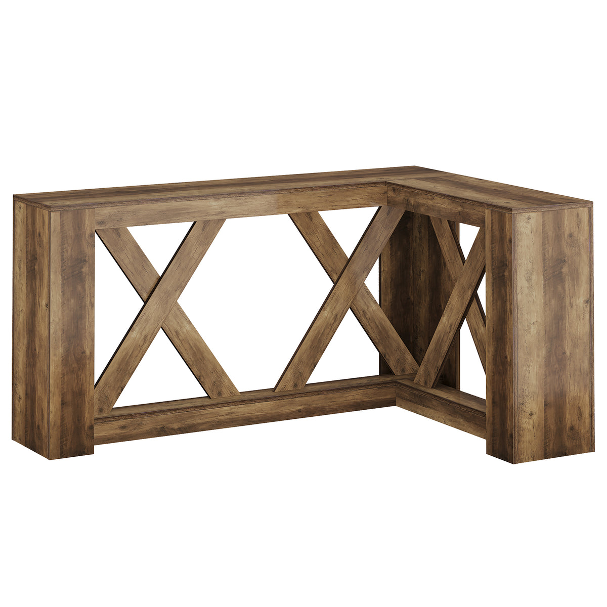 63" L-Shaped Bar Table, X-Cross Frame, Farmhouse Corner Pub Table