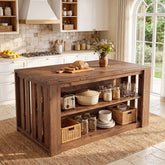 55" Kitchen Island, Solid Wood Stationary Island Table with 2-Tier Storage 3