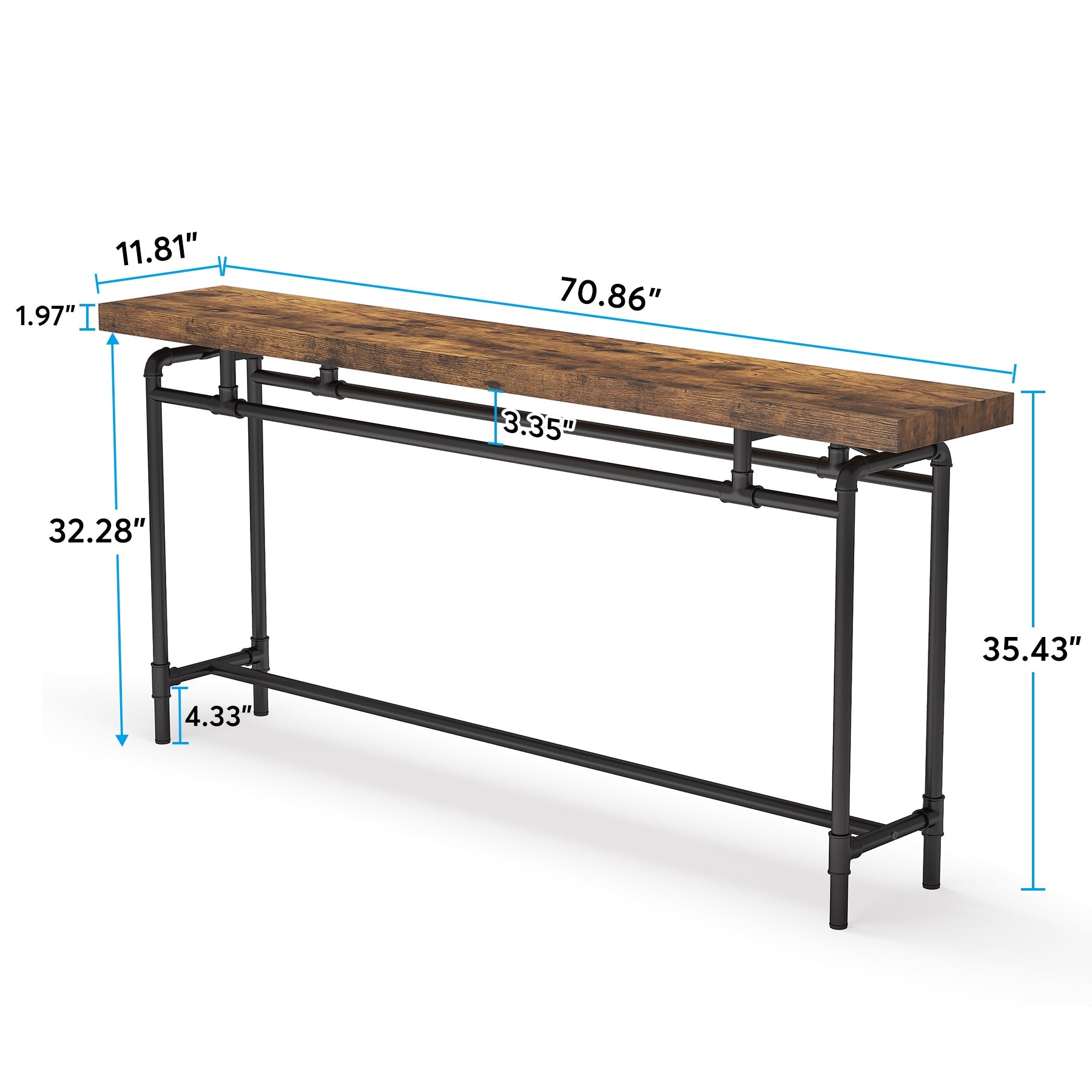 Industrial Long Console Table, 70.9" Narrow Foyer Sofa Table for Entrance