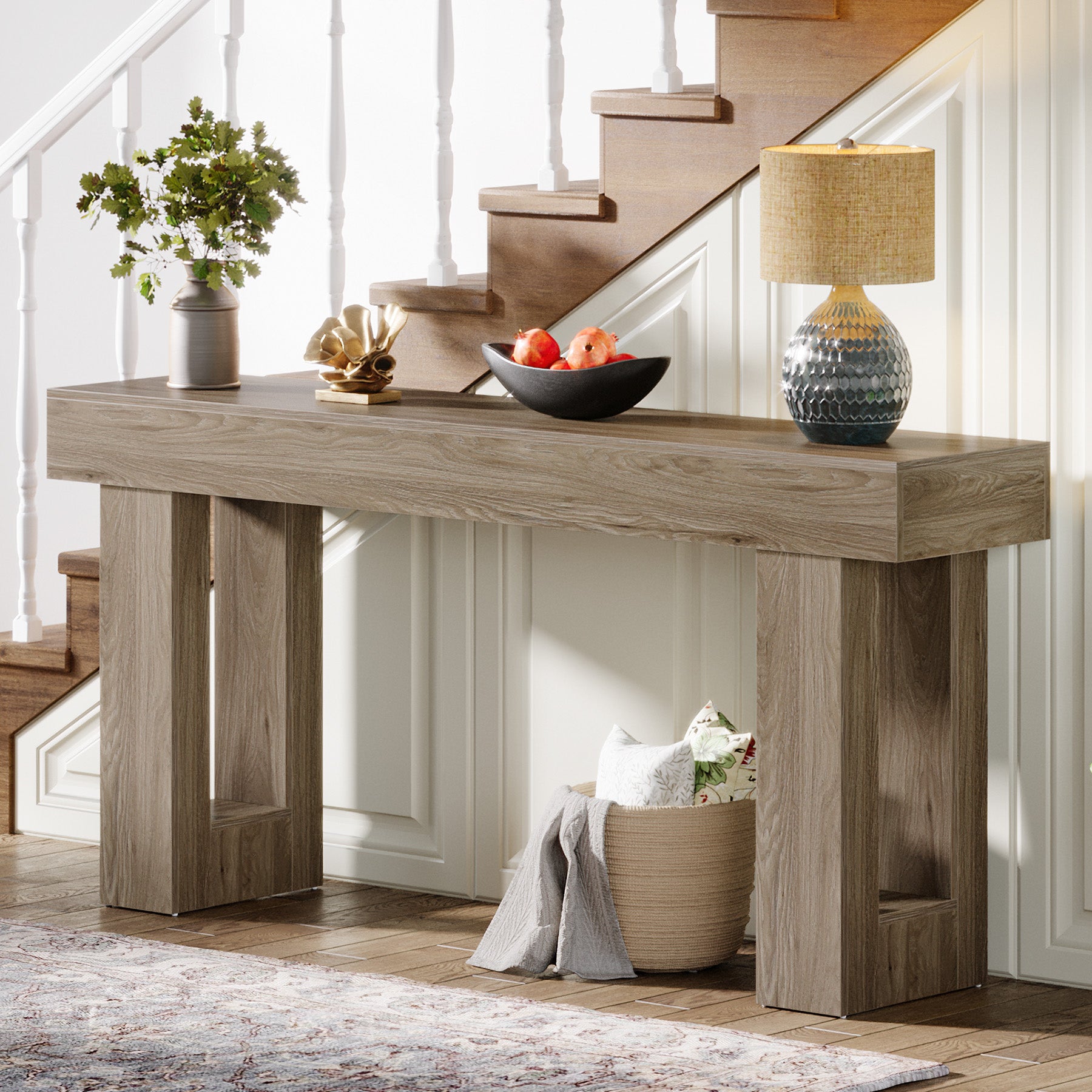 63" Farmhouse Console Table, Long Rectangular Sofa Table for Entryway