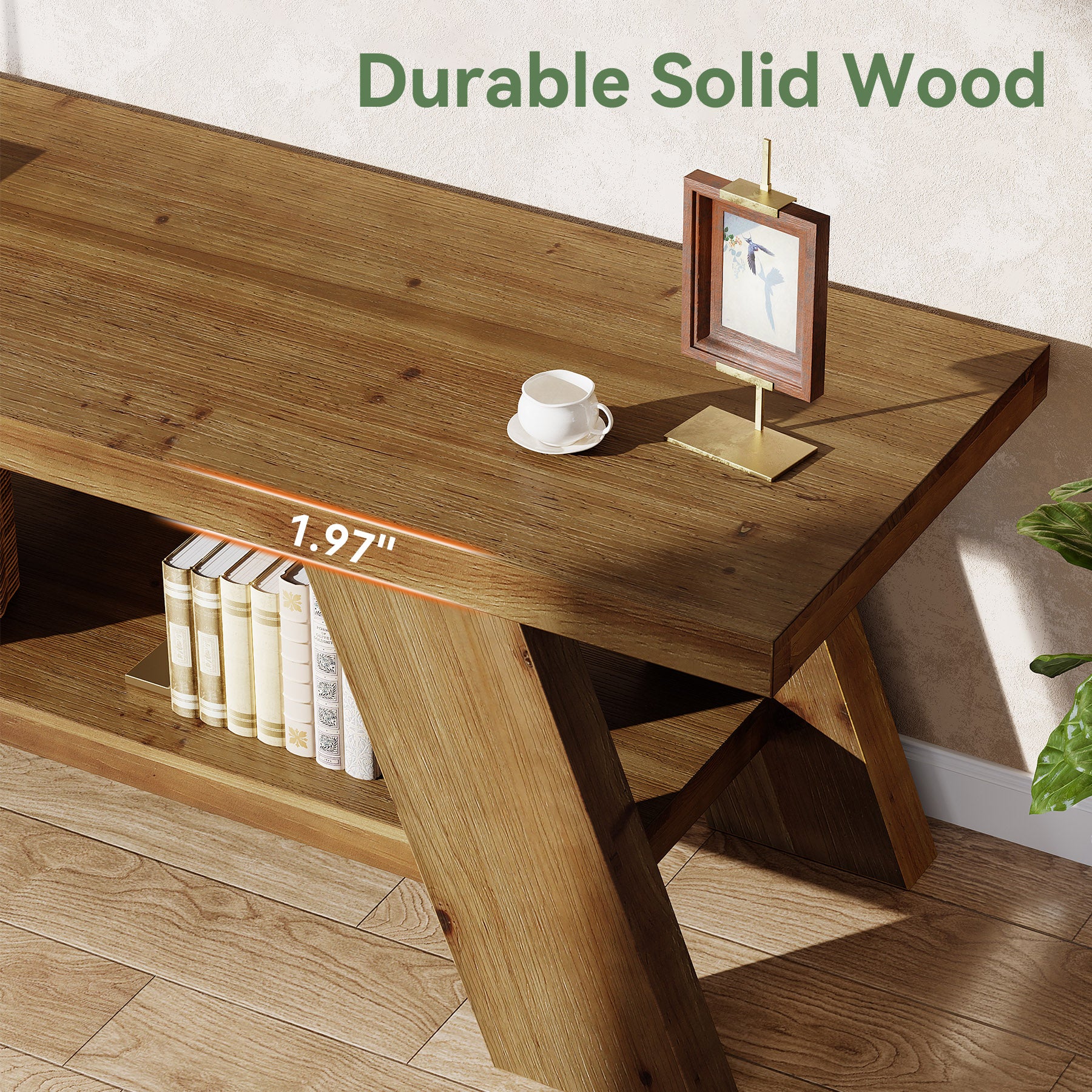 Solid Wood TV Stand with 2-Tier Shelf, 63" TV Media Console for TVs up to 75"