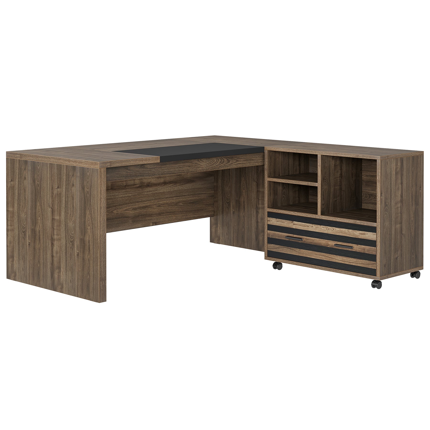 66.2" L-Shaped Executive Desk, Computer Desk with Mobile File Cabinet