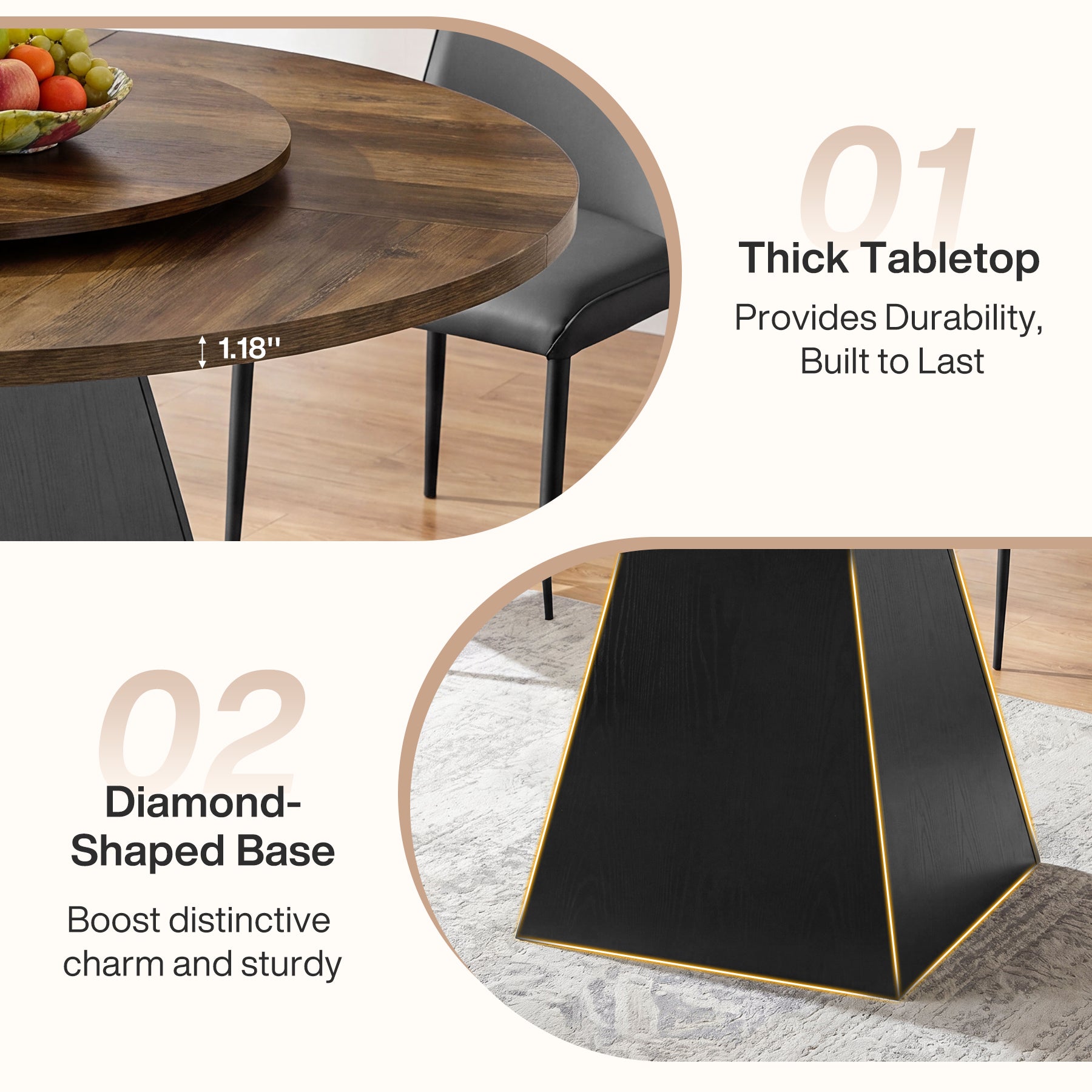 47.24" Round Dining Table for 4-6, Kitchen Table with Removable Lazy Susan