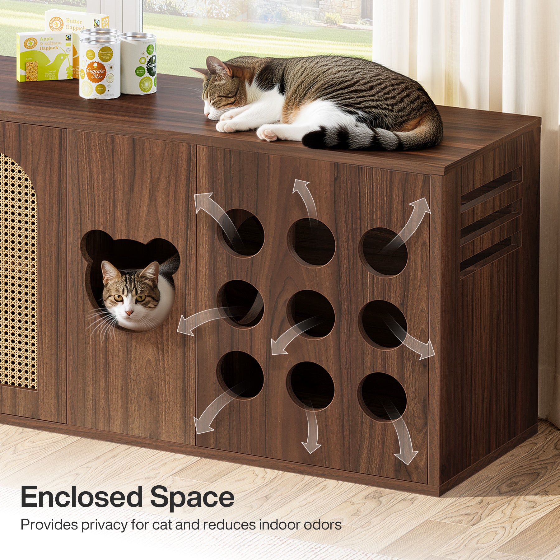 70.9" Cat Litter Box Enclosure, Extra Large Hidden Litter Box Cabinet Cat House