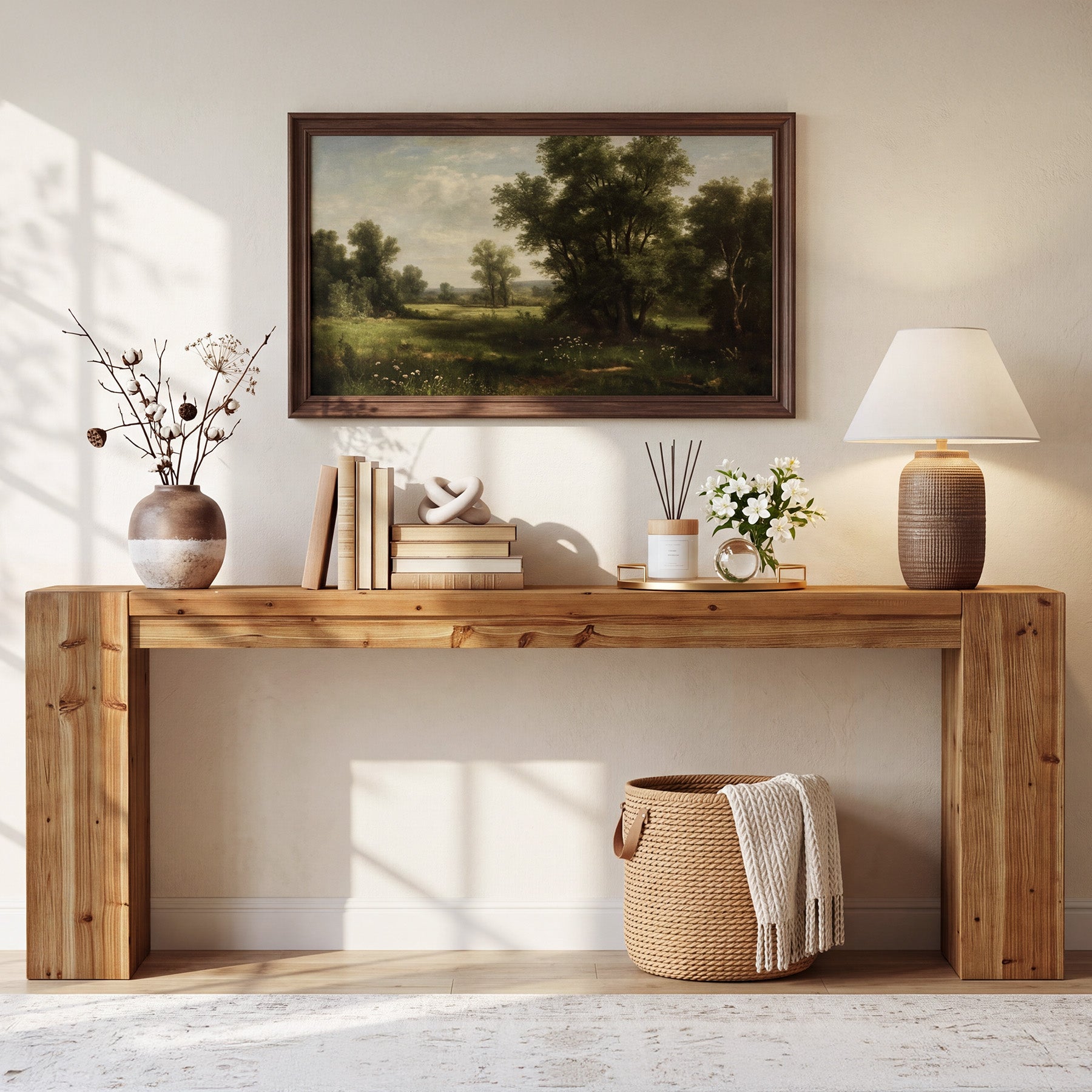 79" Extra Long Console Table, Solid Wood Narrow Sofa Table, Farmhouse Chunky Legs, Entryway