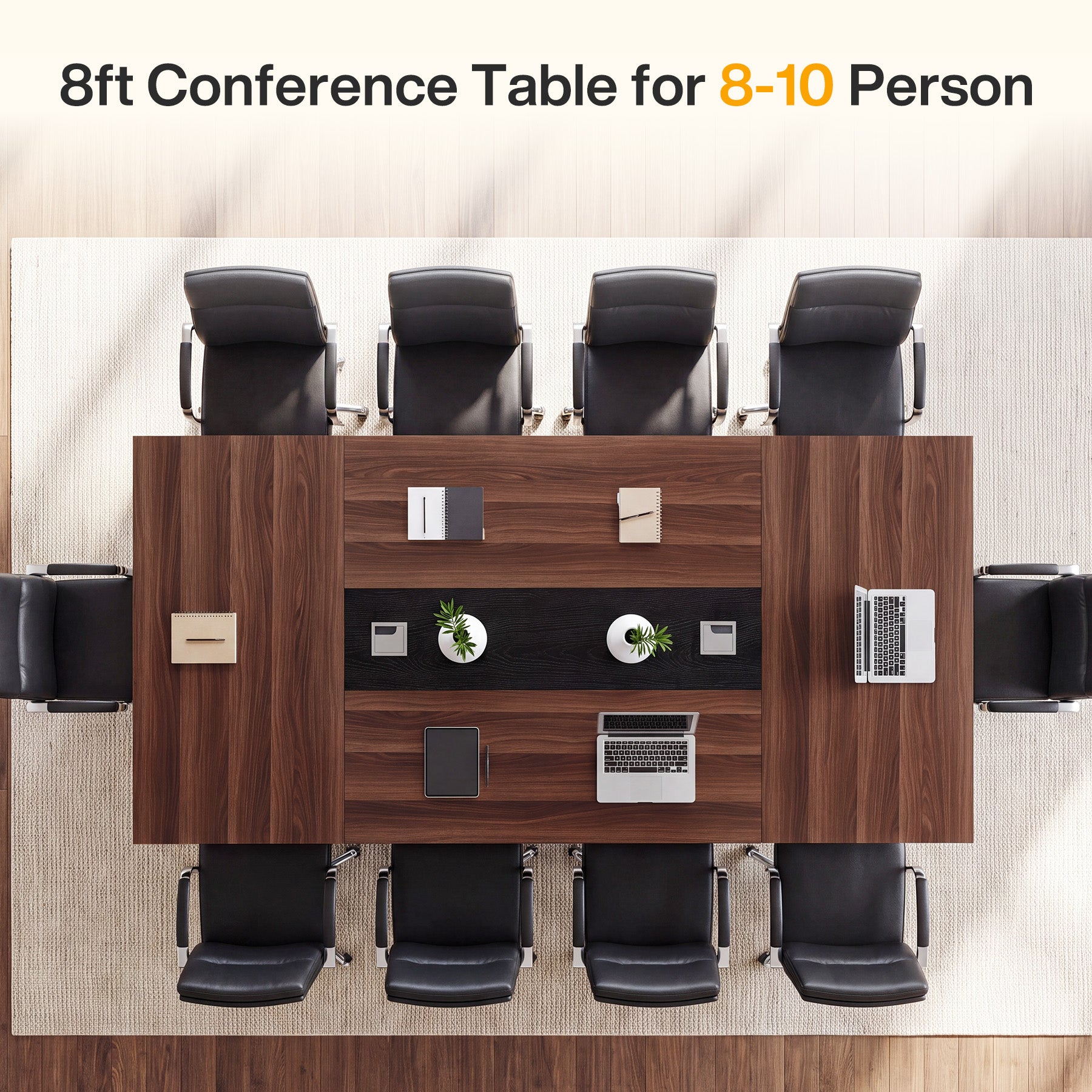 8 FT Conference Table for 8-10 People, 94.5” Meeting Room Table with Cable Management
