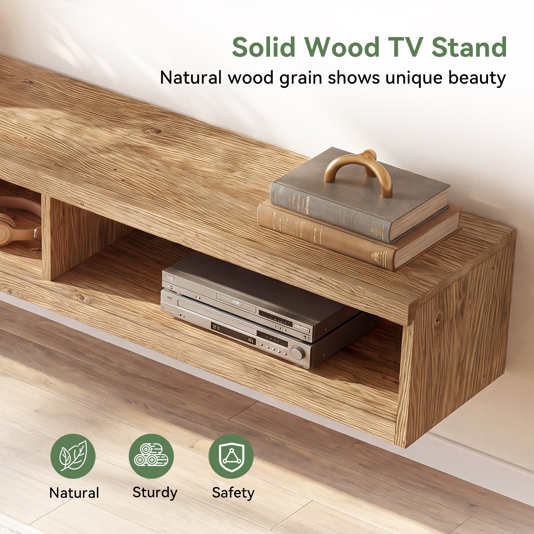 Tribesigns 55-Inch Floating TV Stand, Wall Mounted Solid Wood Media Console for Living Room and Bedroom