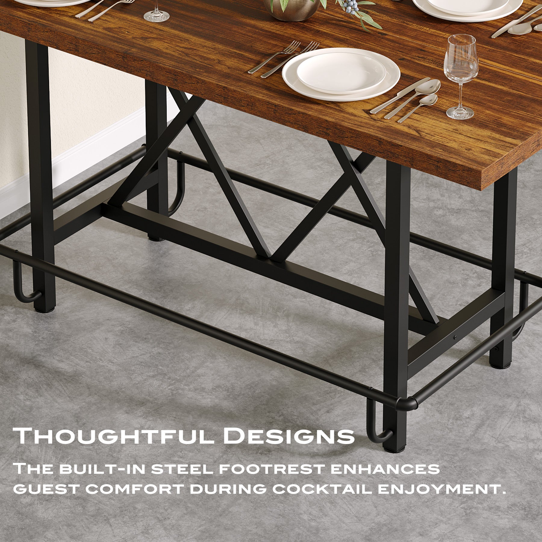 62.99" Counter Height Bar Table, Rectangular Farmhouse Pub Table for Kitchen or Dining Area