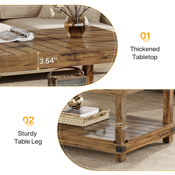 47" Coffee Table, Wood Center Table Cocktail Tea Table with Storage Shelf