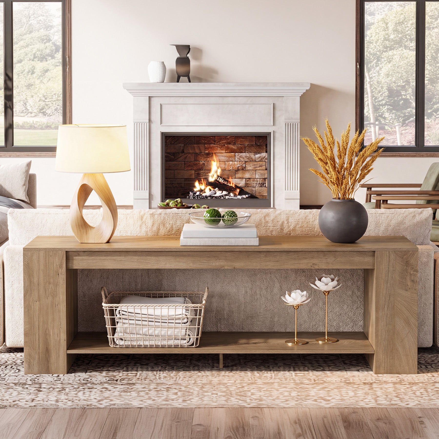 70.8" Entryway Console Table, Farmhouse Sofa Table Behind Couch with Shelf