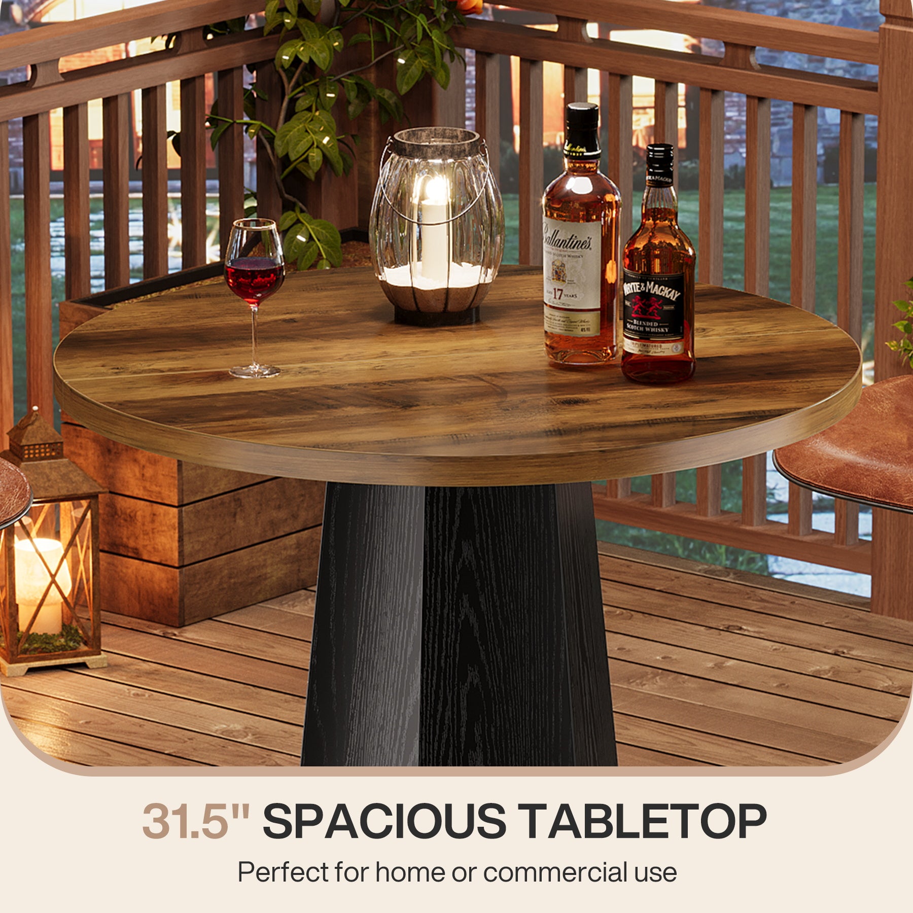 Round Bar Table, 39.4" H Bistro Pub Cocktail Table with Metal Footrest