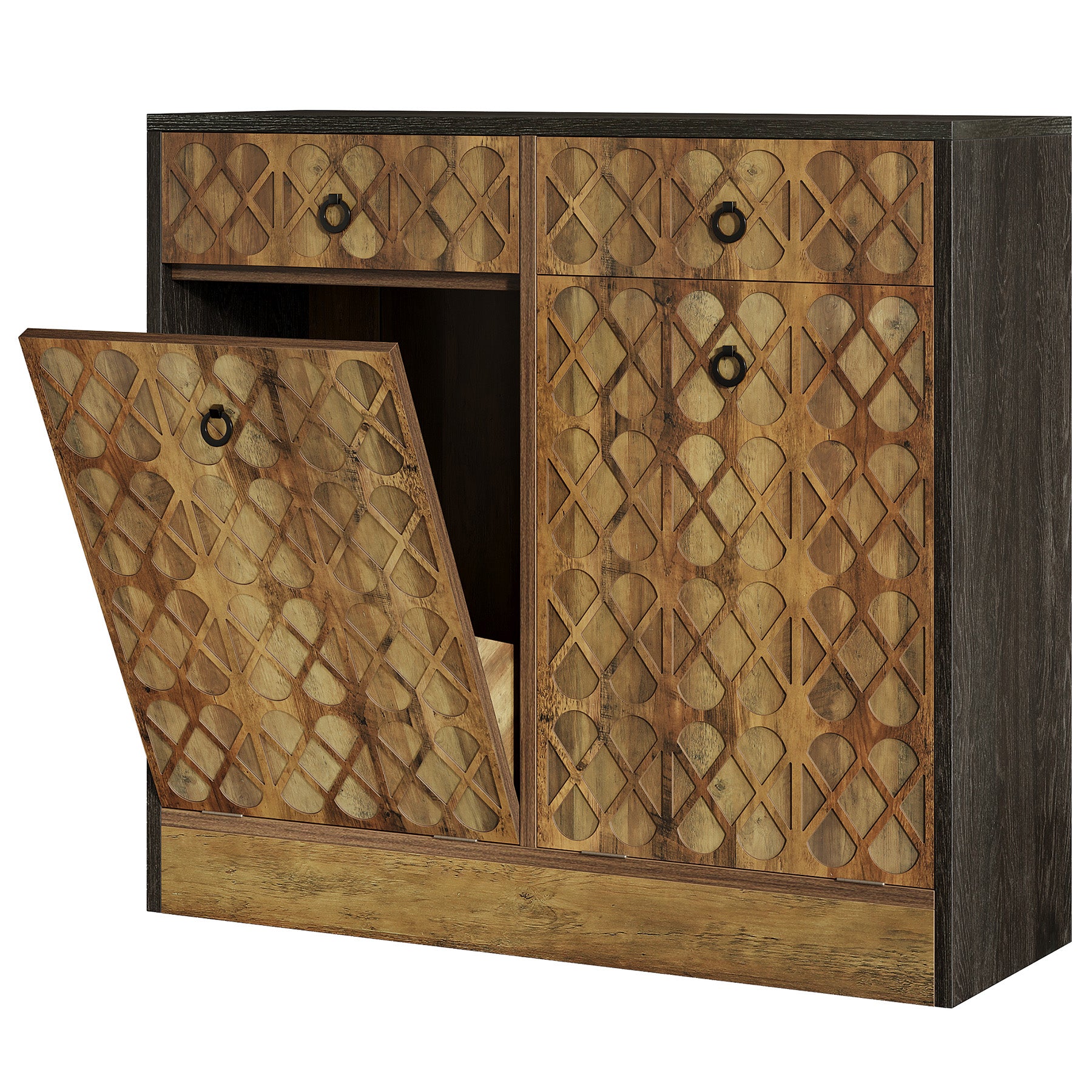 Tilt Out Trash Can Cabinet, 10 Gallon Laundry Sorter Cabinet with 2 Drawers