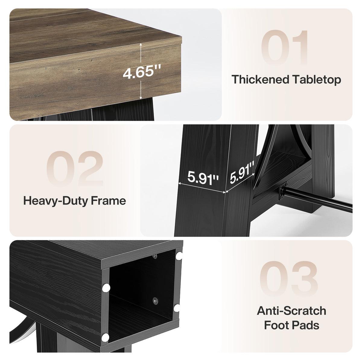63" Farmhouse Counter Height Table with Footrest, Rectangular High Top Home Bar Kitchen