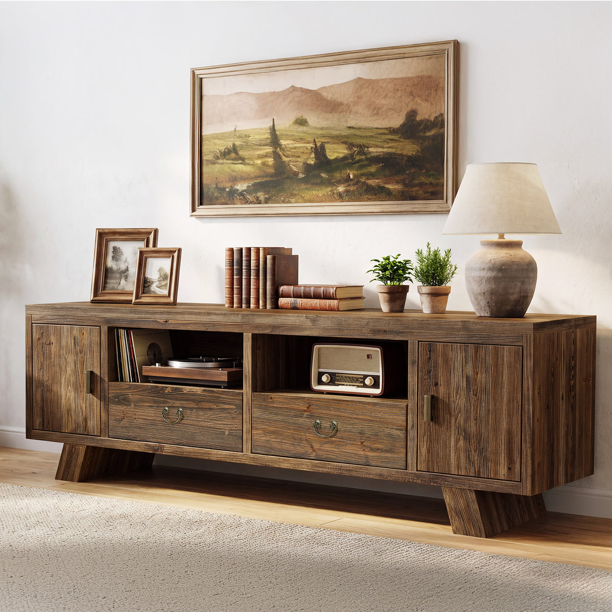 71" Farmhouse Solid Wood TV Stand for TVs Up to 80", Media Console with Storage