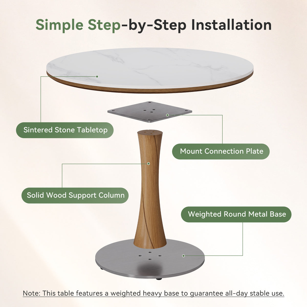 35" Round Conference Table with Sintered Stone Top, Meeting Table