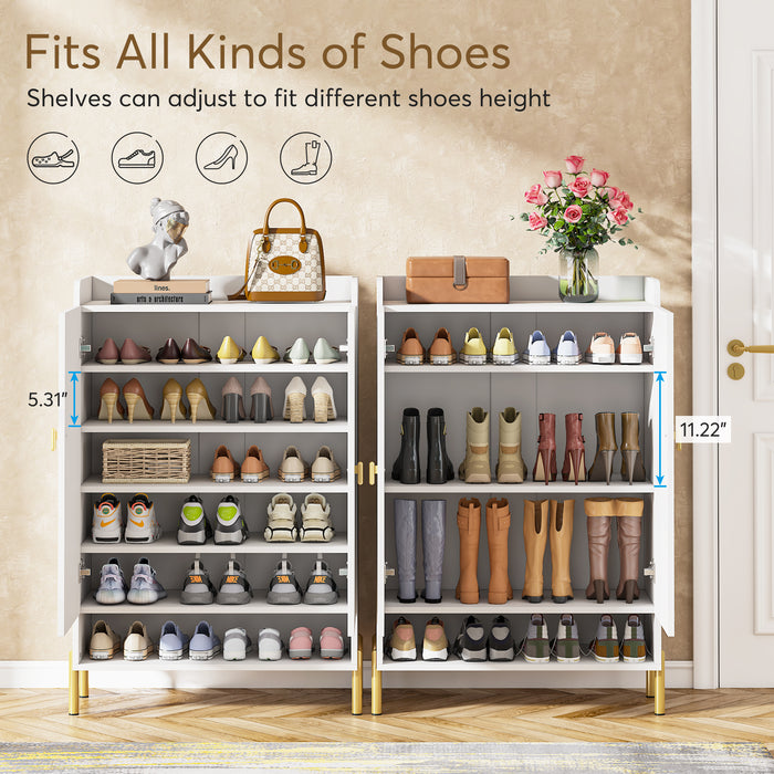 Wood Shoe Cabinet, 6-Tier Shoe Organizer with Adjustable Shelves for Entryway