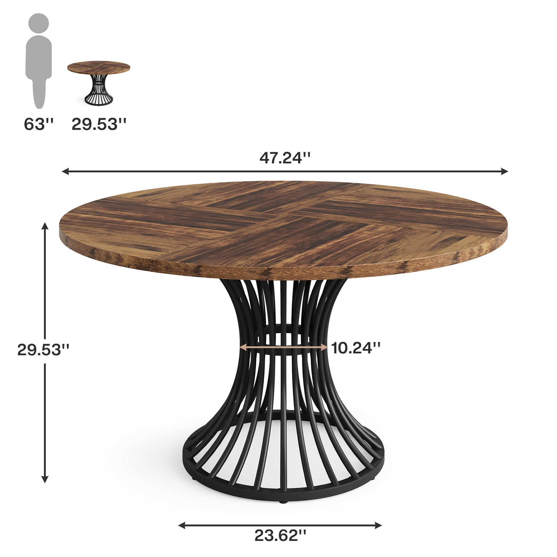 Round Dining Table for 4-6, 47" Farmhouse Circle Kitchen Table