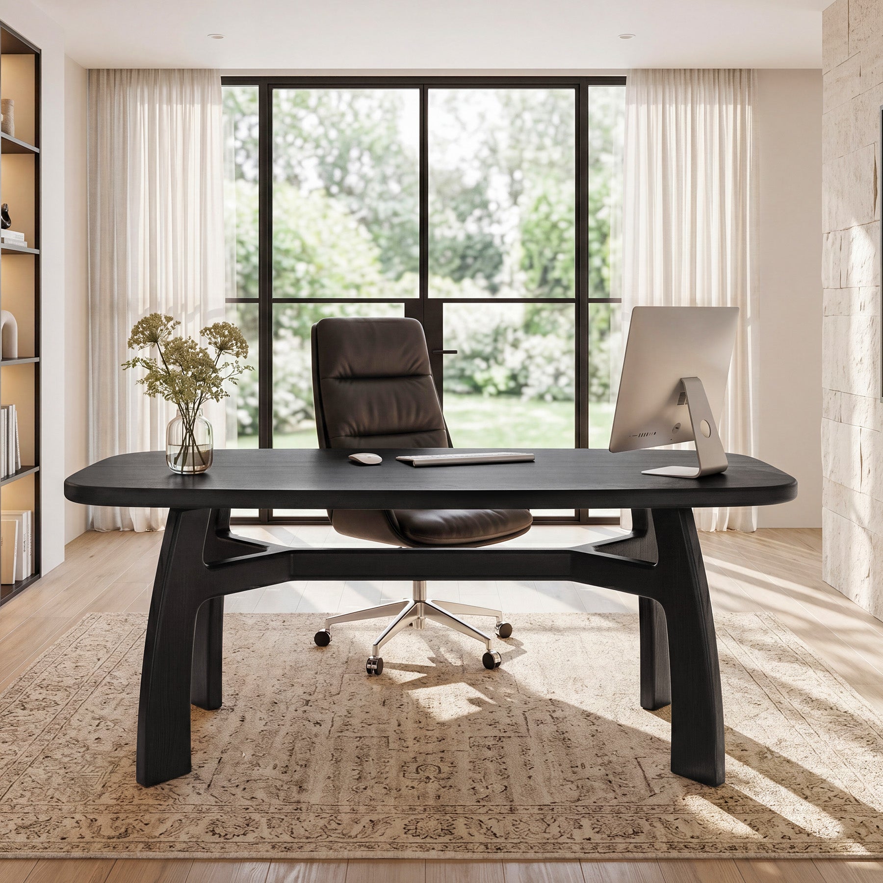 Tribesigns 63-Inch Computer Desk, Solid Wood Office Desk with H