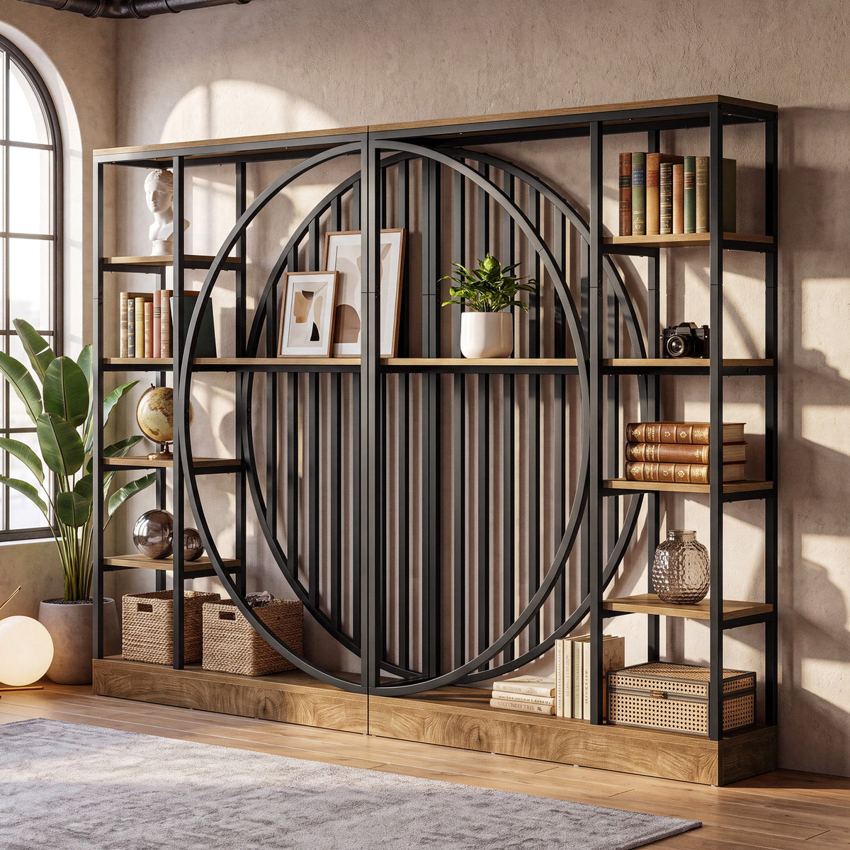 70.9" Industrial Bookshelf, 5-Tier Bookcase with Reversible Shelves for Home Office