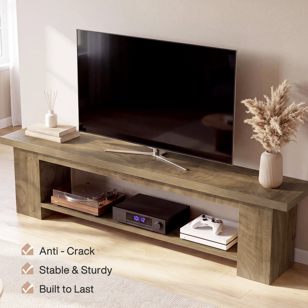 86.6" TV Stand, 2-Tier Farmhouse TV Console with Storage Shelves For TVs Up to 80"
